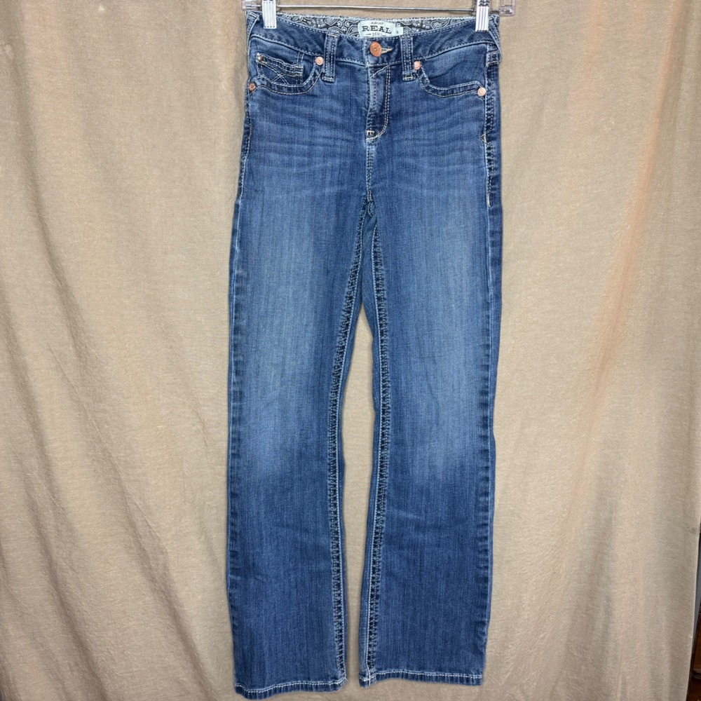 Ariat REAL Denim Girls Size 14 Medium Wash Embroidered Bootcut Western Jeans